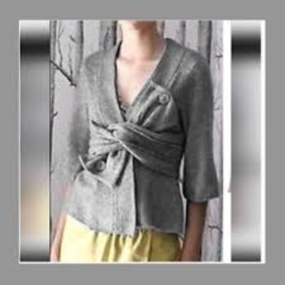 Anthropologie Charlie Robin Origami Wool Cardigan Sweater Gray Tie Asymmetric S